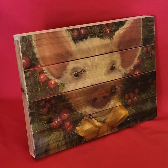 Adorable Pig Painting on Plywood Handmade Farmhouse Decor - Picture 8 of 10